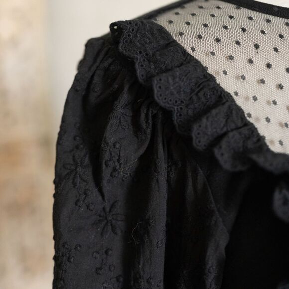 MARC New York Black Eyelet Lace Long Sleeve Shirt‎ size S - Picture 5 of 13